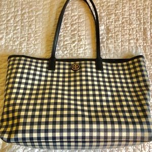 Tory Burch Kerrington Navy Gingham Tote